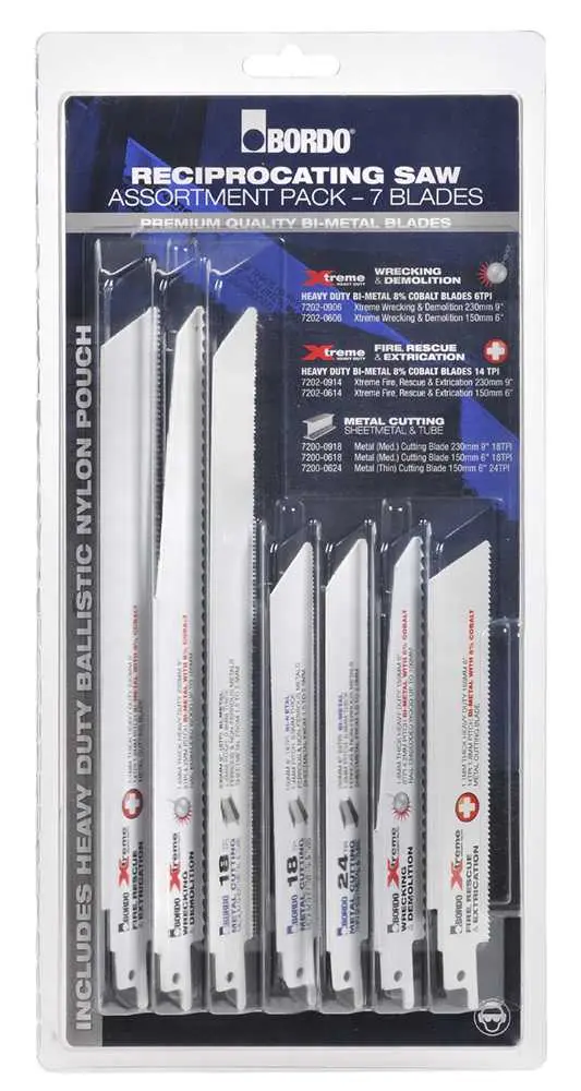 [7200-S3] Bordo Reciprocating Saw Blade Assortment With Heavy Duty Ballistic Nylon Pouch