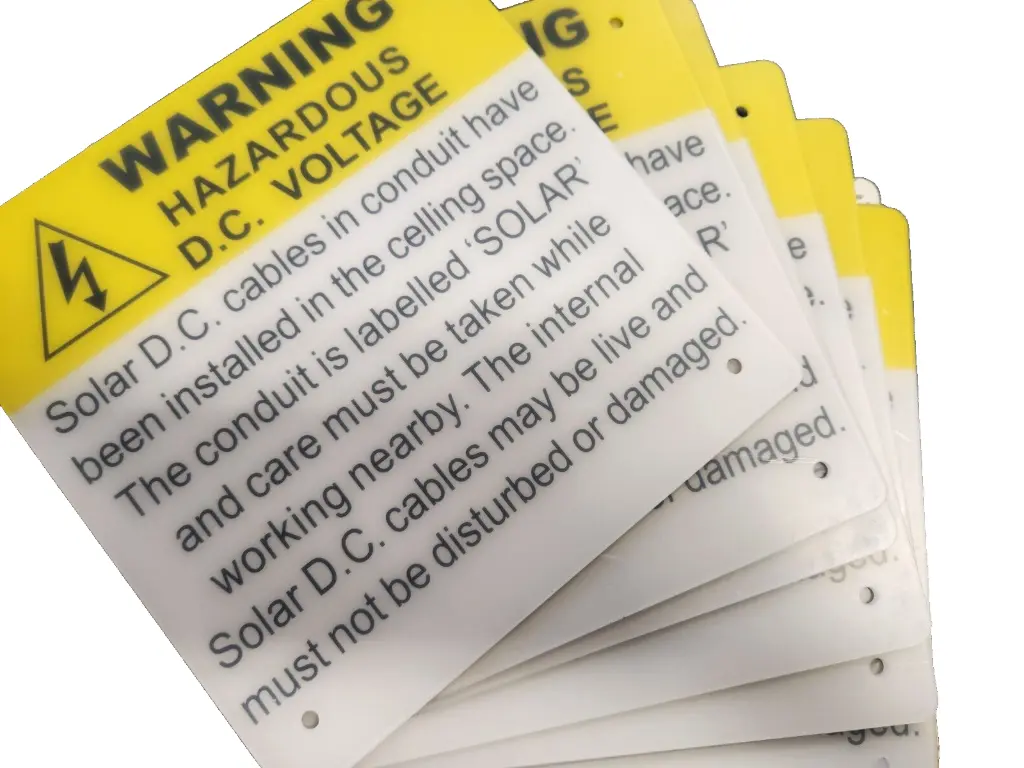 [SOLICWHDCSIGN] Warning Hazardous D.C Voltage Sign – In ceiling Pack of 10