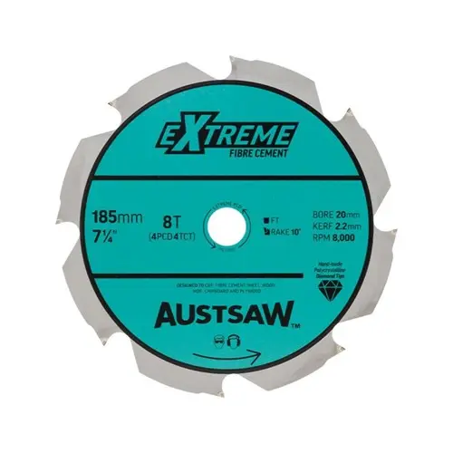 Austsaw - 185mm ( 7 1/4in) Polycrystalline Diamond Blade - 20/16mm Bore - 4PCD 4TCT Teeth 