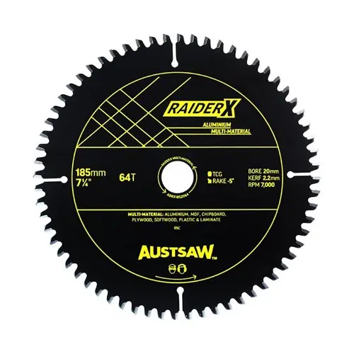 [ABRX1852064] Austsaw RaiderX Aluminium Multi Material Blade (185mm x 20 x 64T)