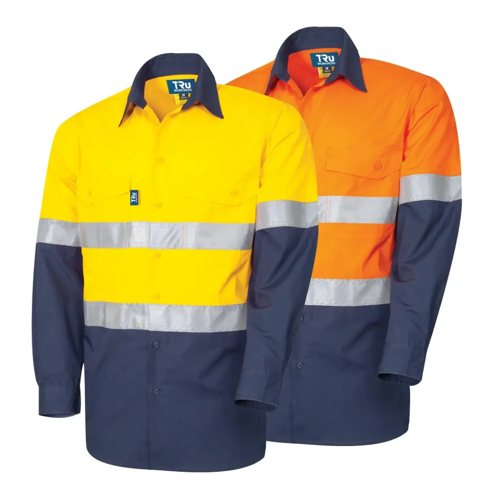 [DS2169T1/ON/5XL] Ripstop Vented L/S Hi-Vis Cotton with Reflective Tape (Orange/Navy, 5XL)