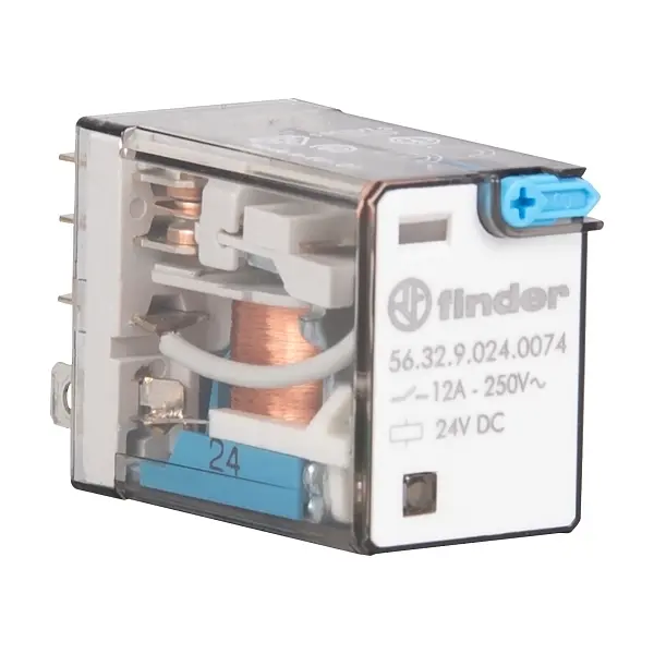[5632007424VDC] MINIATURE POWER RELAY 12A 2CO 24VDC COIL W/PB+LED+MI