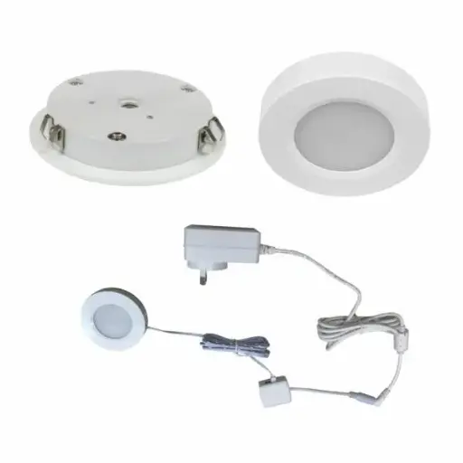 [CAB-0357-CS-WHT] 3W Cabinet Light 3CCT 3000k-4000k-5000k 12vdc Frosted Diff 57mm C/O Includes Surface Frame White 