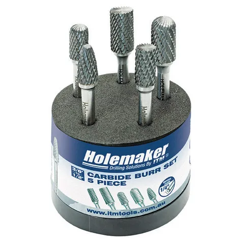 [CB-SET-05] HOLEMAKER CARBIDE BURR SET, 1/4" SHANK, 5PCE SB3, SB5, SC3, SC5, SF3